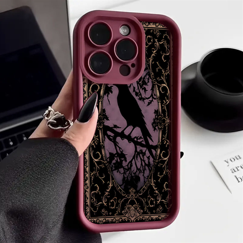 Wine & Beer Packages - Aesthetic Black Crow Pattern Wine Red