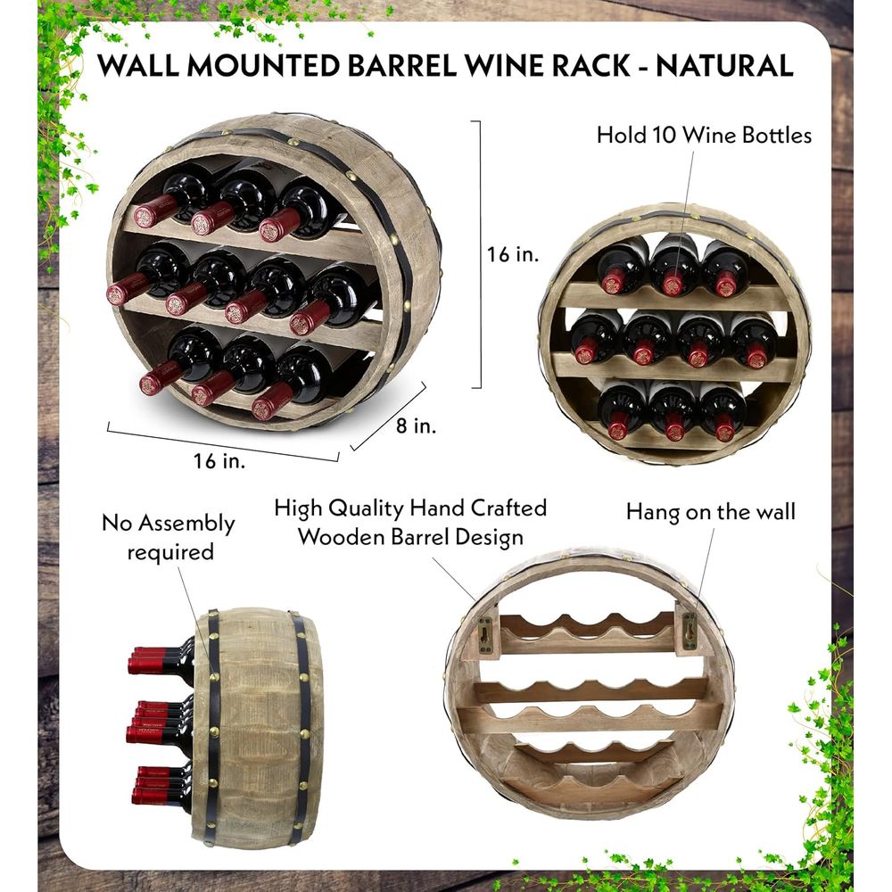 Natural Wood Industrial Wall M - огляд і ціна Wine Rack Wall Mount